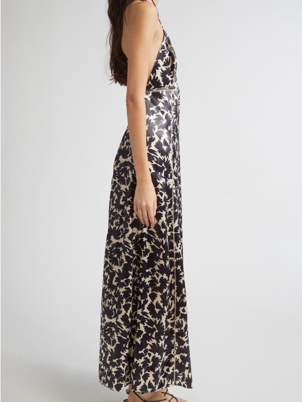 Ulla Johnson Black and Cream Floral Satin Slip Maxi Dress - Picture 3 of 13